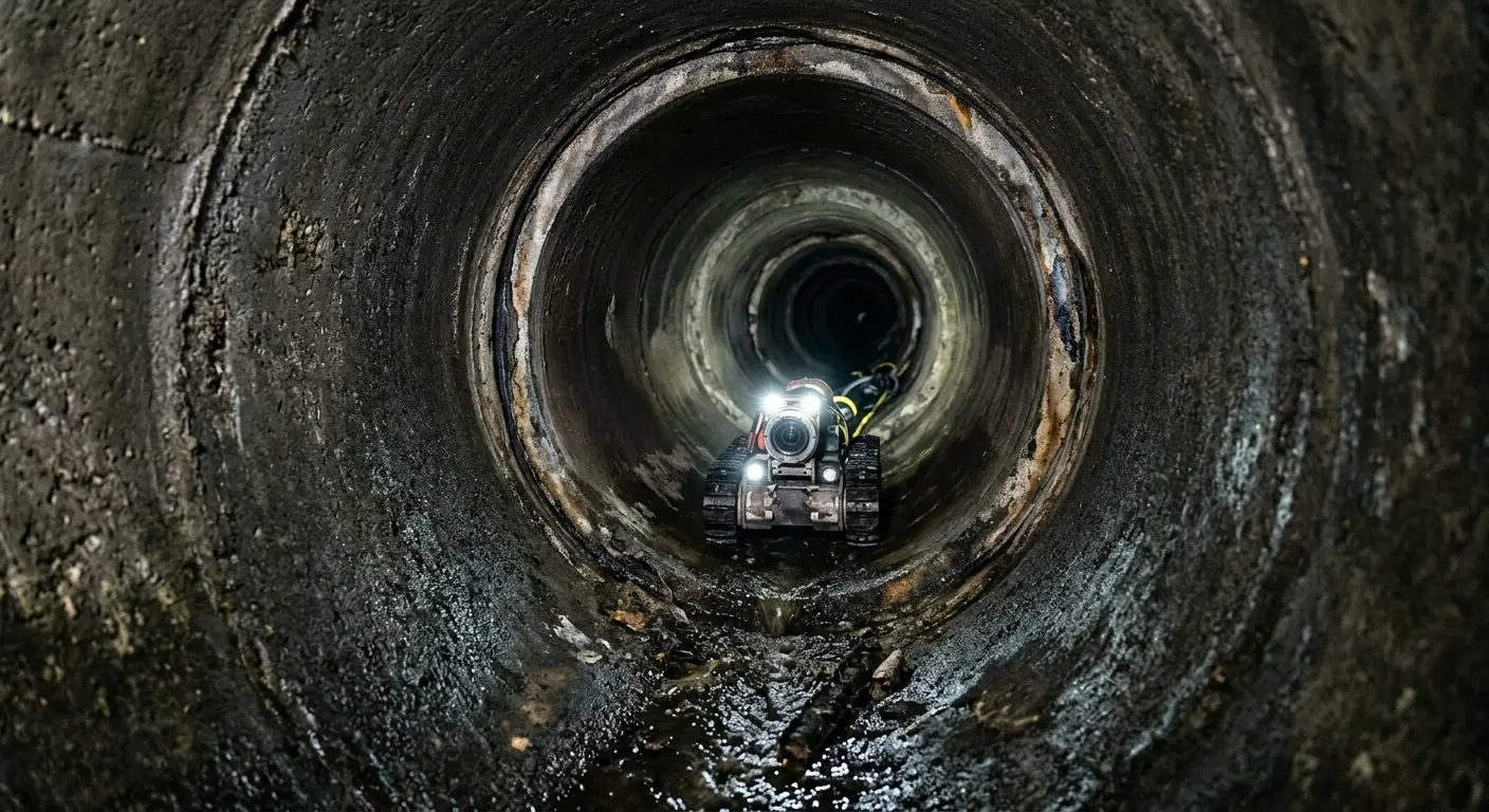 Robotic sewer camera inspecting pipe interior for Sewer Line Repair in North Madison